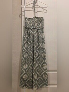 Green Paisley Print Maxi Skirt with Smocked Waist